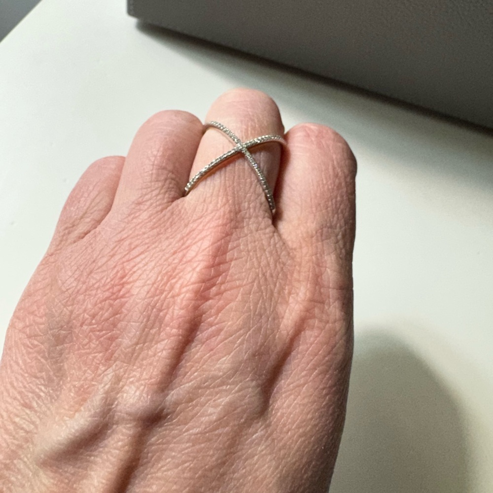 EF Collection 14k Gold and Pave Diamond Crisscross Ring